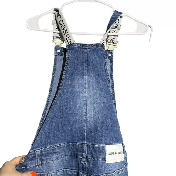 CALVIN KLEIN Skinny Denim Overall Girls' 14 Authentic Pockets Buttons Logo Strap - Picture 4 of 5